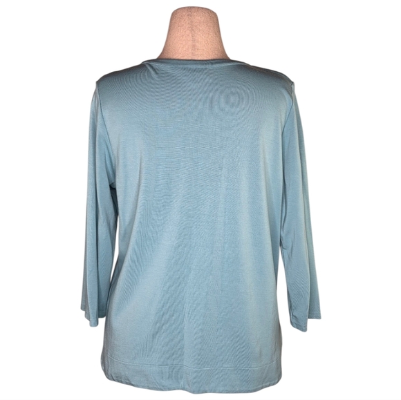 J.Jill Wearever Blue Split Neck Top Rayon Blend 3/4 Sleeve Petite Large - Picture 3 of 6